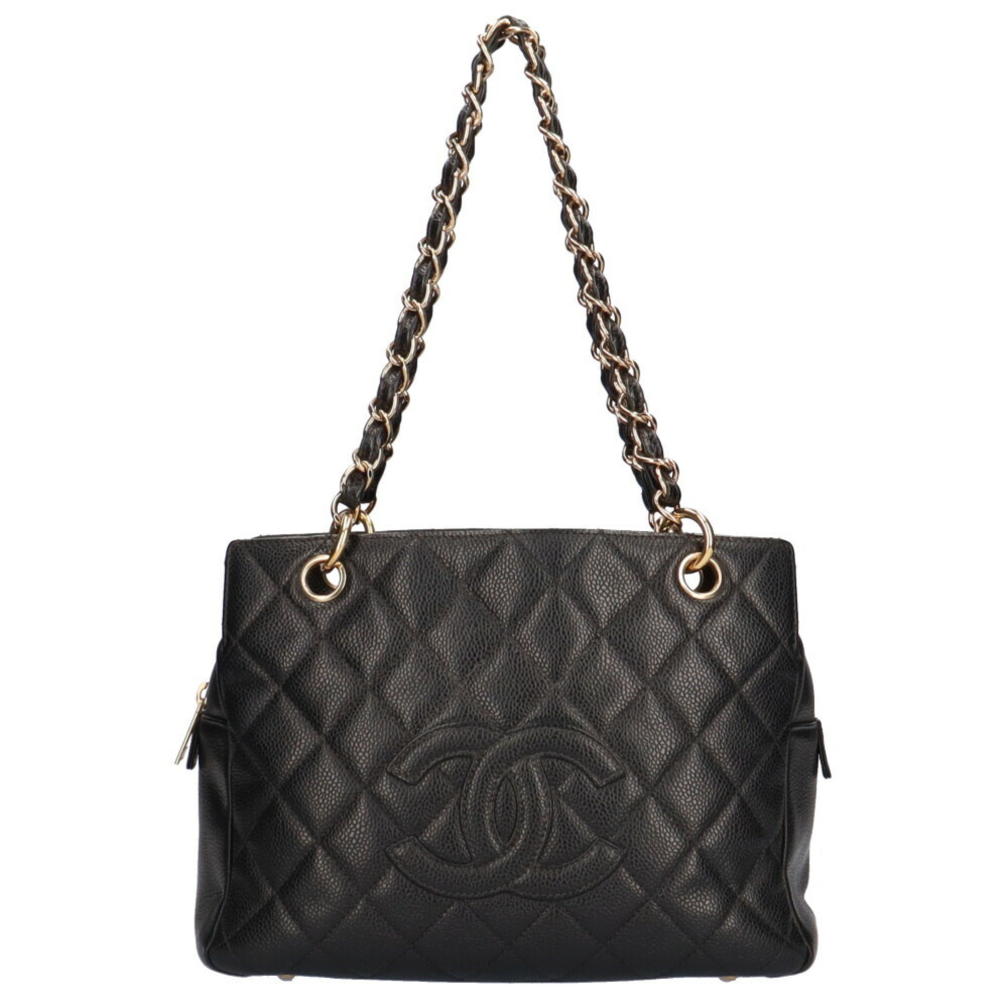 CHANEL chain matelasse handbag caviar skin black ladies