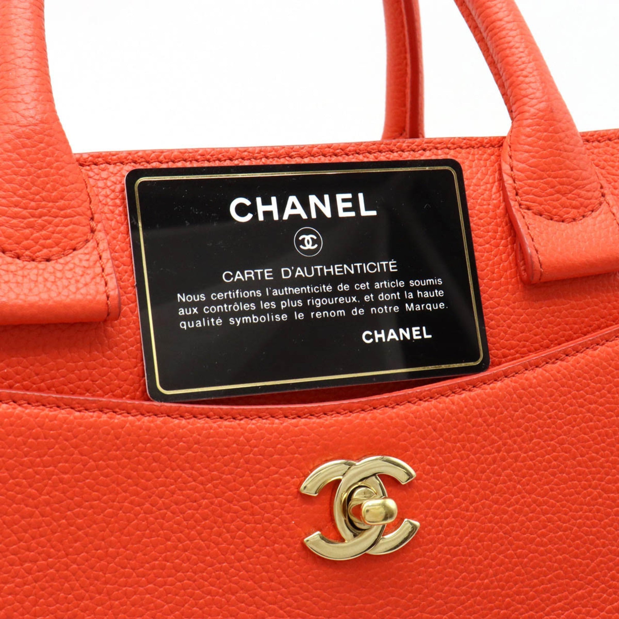 CHANEL Neo Executive Line Coco Mark Handbag Shoulder Bag Caviar Skin Leather Orange A69930