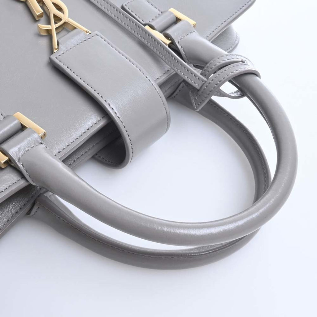 SAINT LAURENT Leather Monogram Cabas Handbag 472469 Gray Ladies