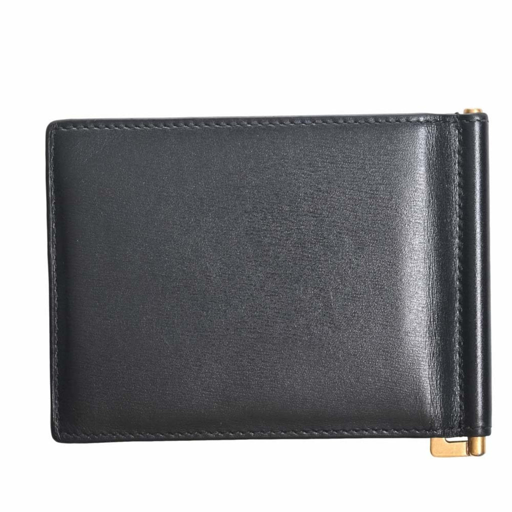 SAINT LAURENT Leather Money Clip Bill Billfold 607738 Black Men's