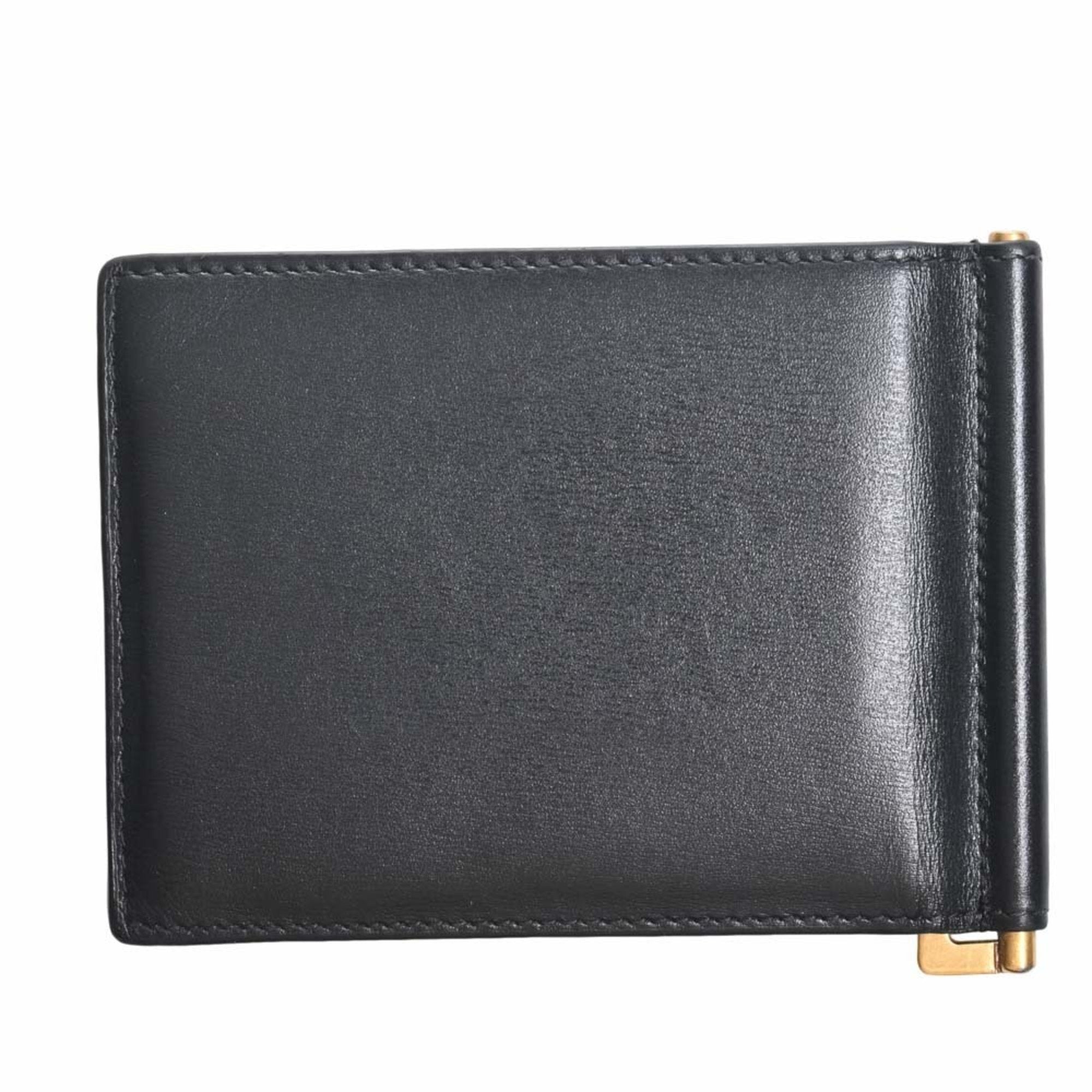 SAINT LAURENT Leather Money Clip Bill Billfold 607738 Black Men's