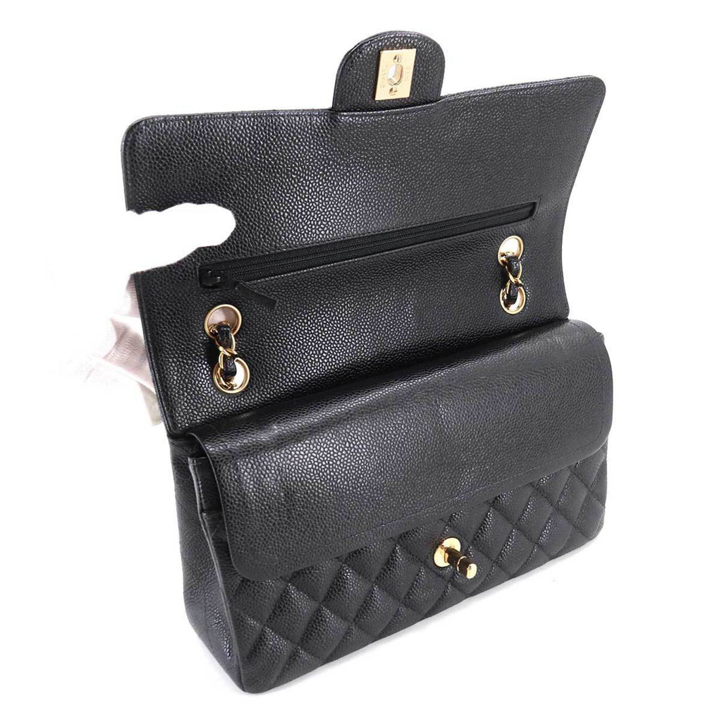 CHANEL Matelasse 25 Chain Shoulder Bag Caviar Skin Black A01112 Gold Hardware Coco Mark Vintage
