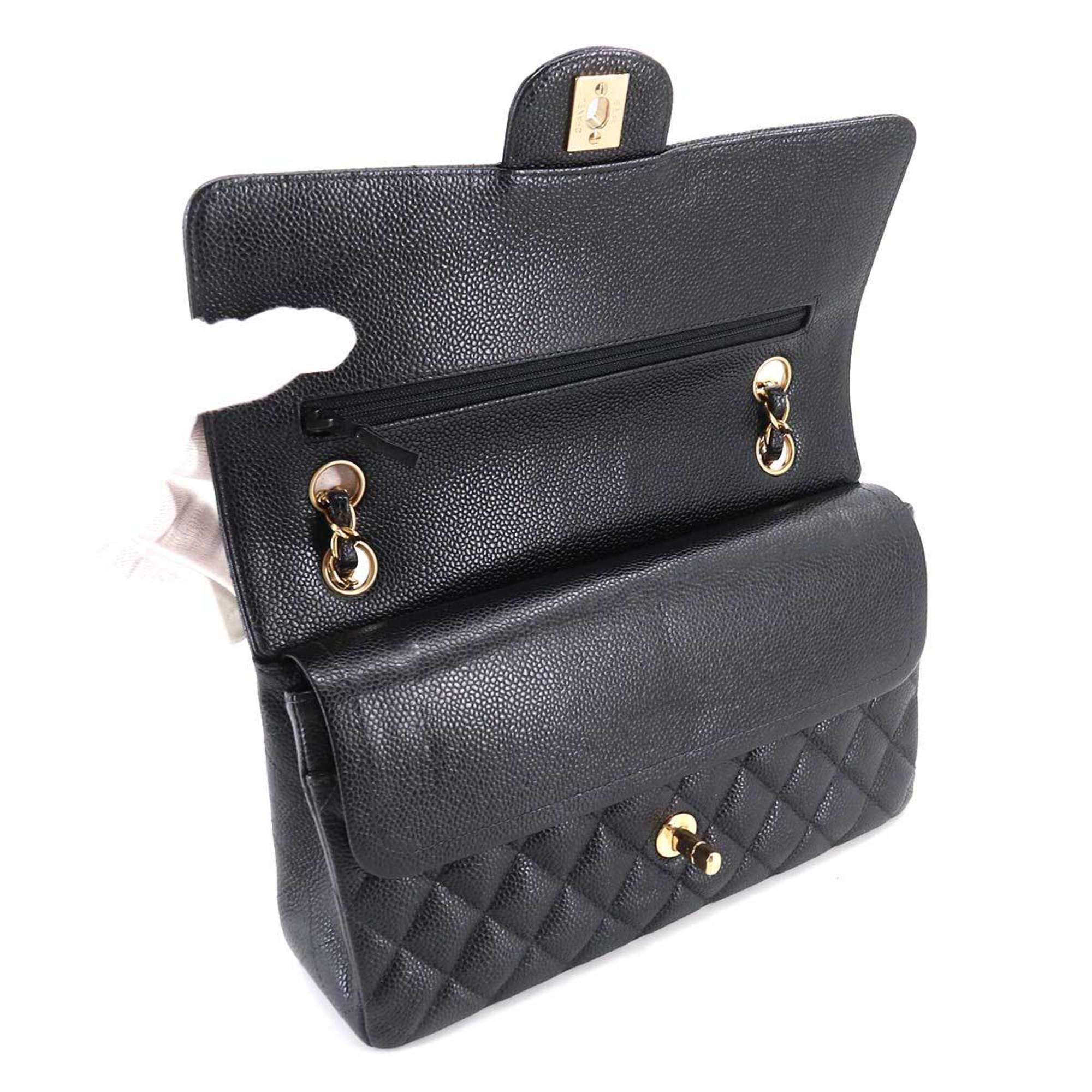 CHANEL Matelasse 25 Chain Shoulder Bag Caviar Skin Black A01112 Gold Hardware Coco Mark Vintage