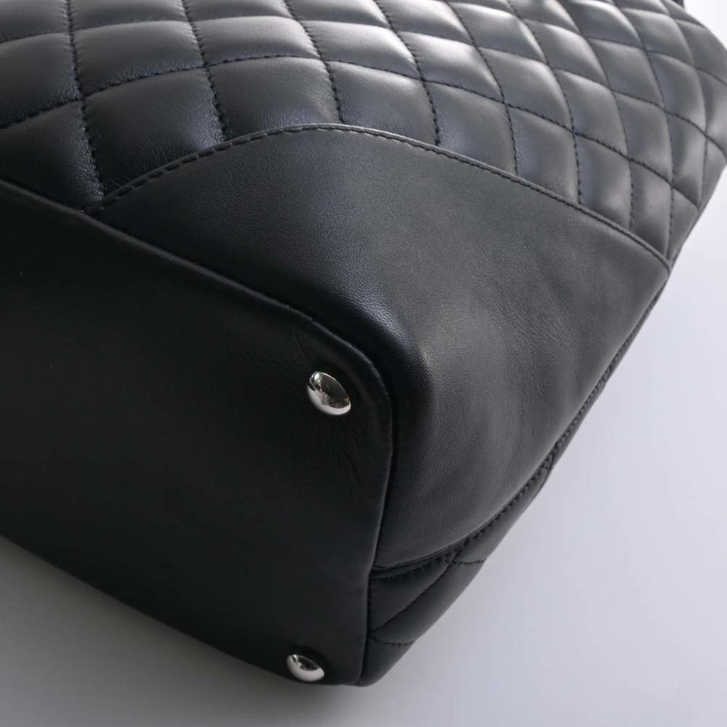 CHANEL Leather Cambon Coco Mark Small Tote Bag Black Ladies