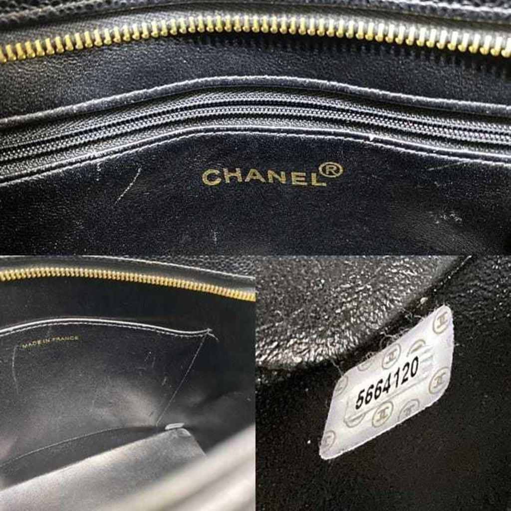 CHANEL reprint tote black gold A01804 bag leather caviar skin No. 5  coco mark quilting stitch