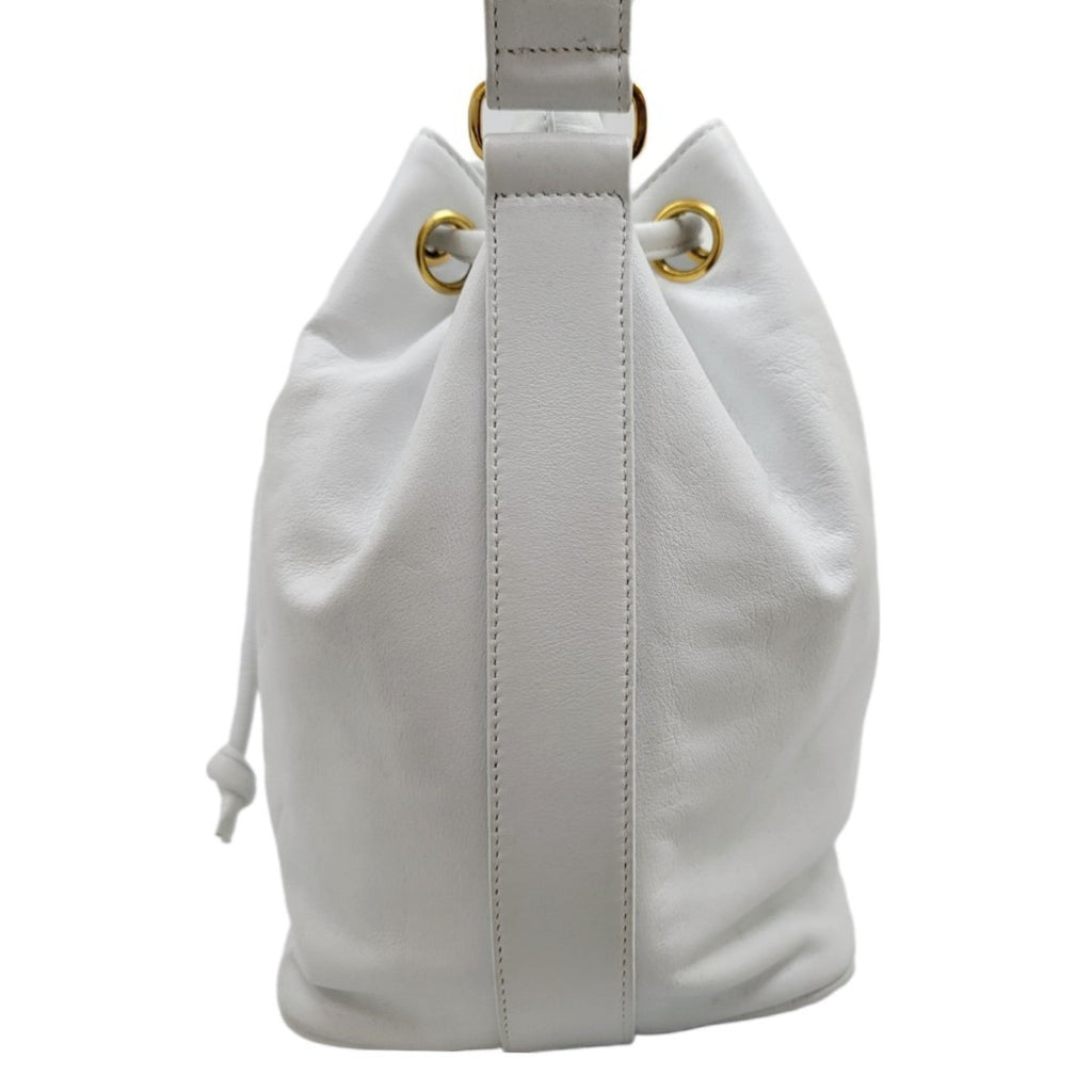 CHANEL drawstring shoulder one bag white gold metal fittings G leather handbag ladies