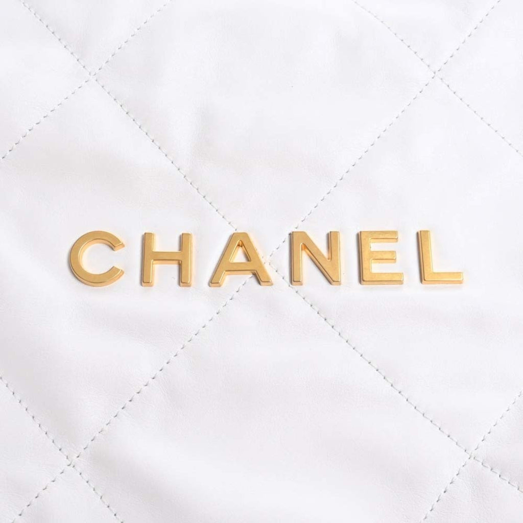 CHANEL Leather Quilted  22 Chain Shoulder Bag White Ladies