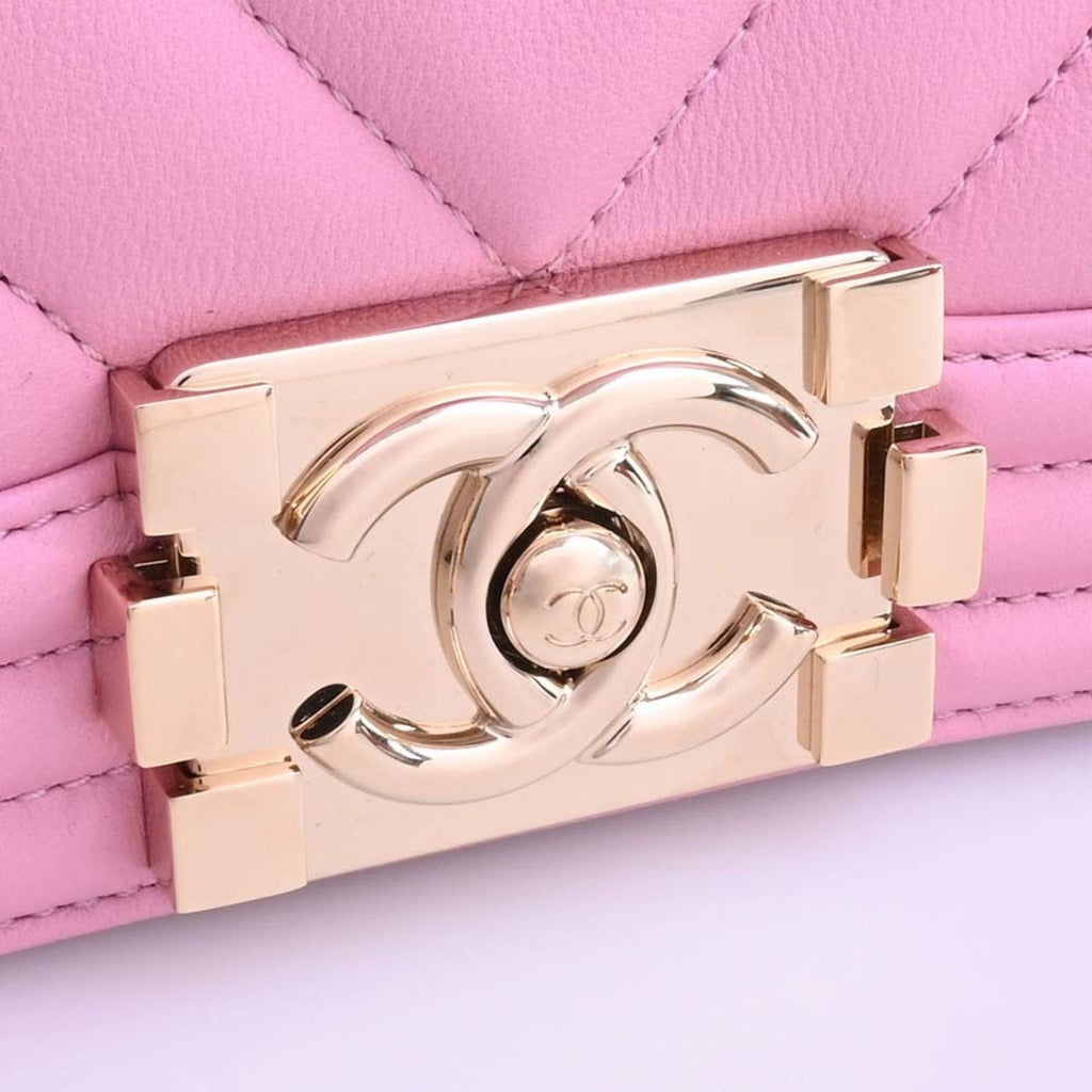 CHANEL Lambskin Boy Coco Mark Chain Shoulder Bag Pink Ladies