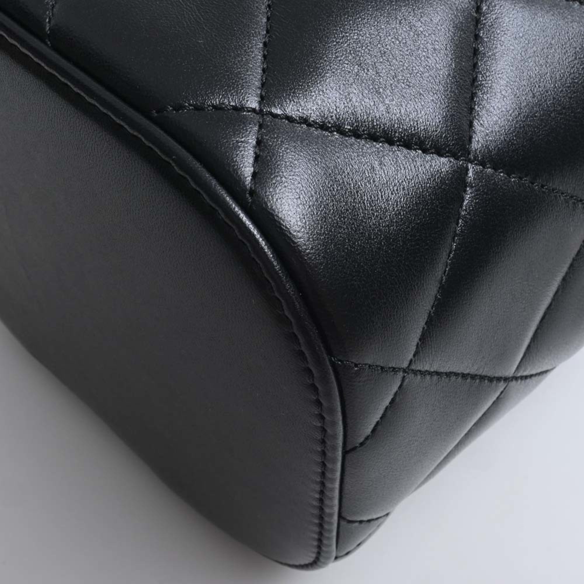 CHANEL Lambskin Matelasse Coco Mark Vanity Bag Chain Shoulder Black Women's