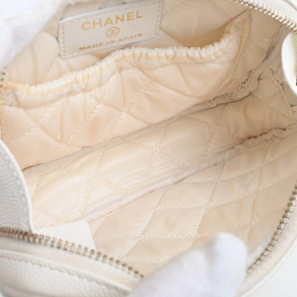 CHANEL Caviar Skin Matelasse Coco Mark Pouch White Ladies