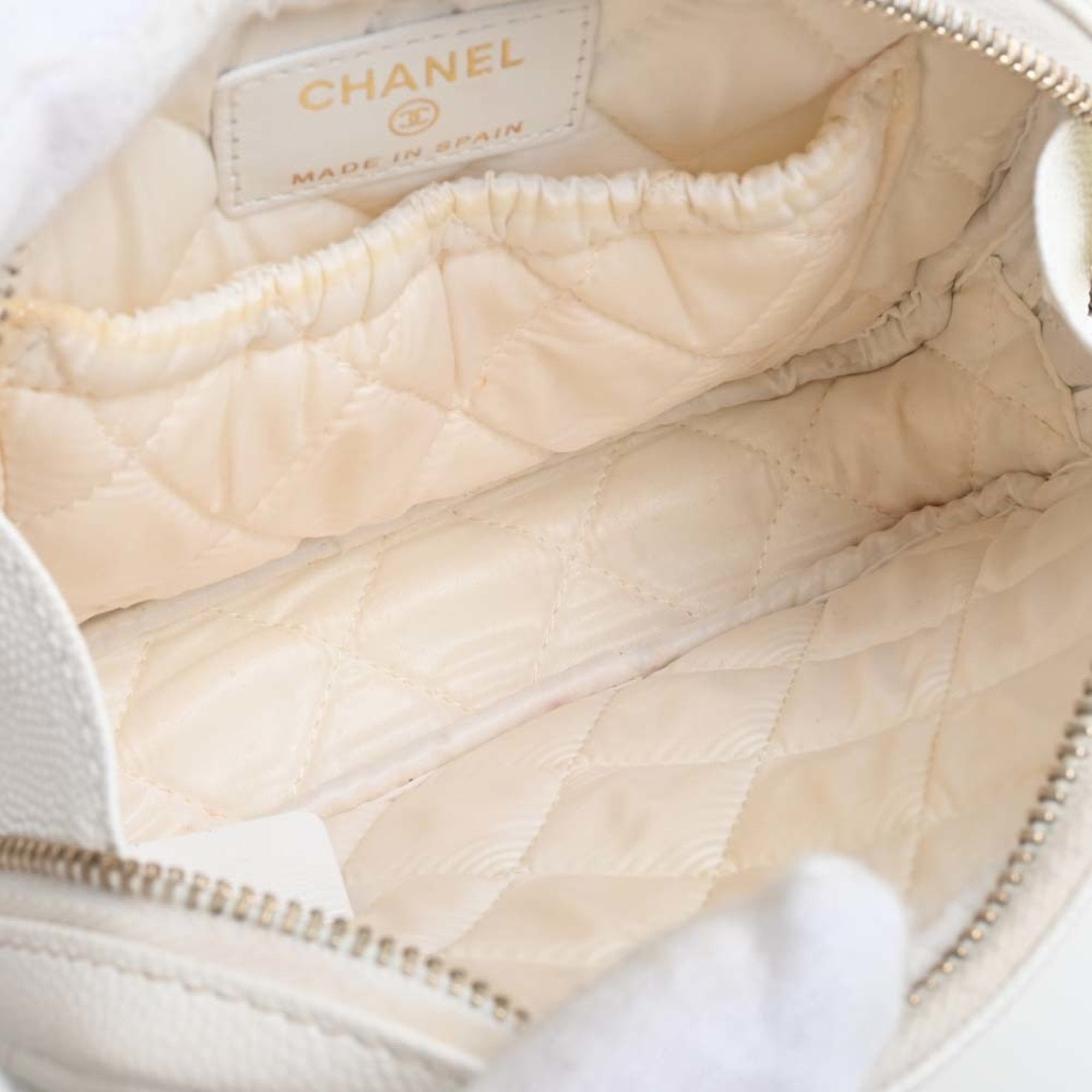 CHANEL Caviar Skin Matelasse Coco Mark Pouch White Ladies