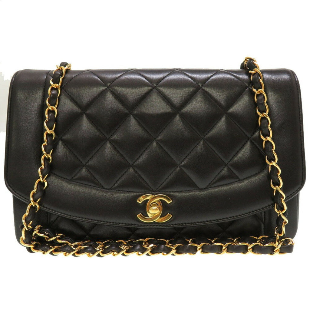CHANEL Diana 25 Matelasse No. 4 Lambskin Black Gold Chain Shoulder Bag Coco Mark