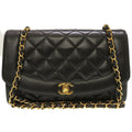 CHANEL Diana 25 Matelasse No. 4 Lambskin Black Gold Chain Shoulder Bag Coco Mark