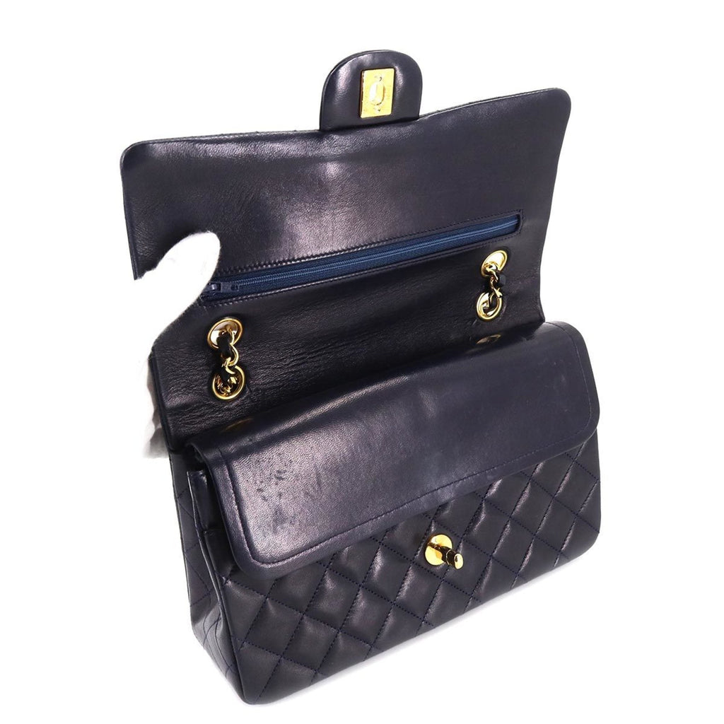 Chanel matelasse 25 chain shoulder bag leather navy A01112 gold metal fittings vintage Matelasse Bag