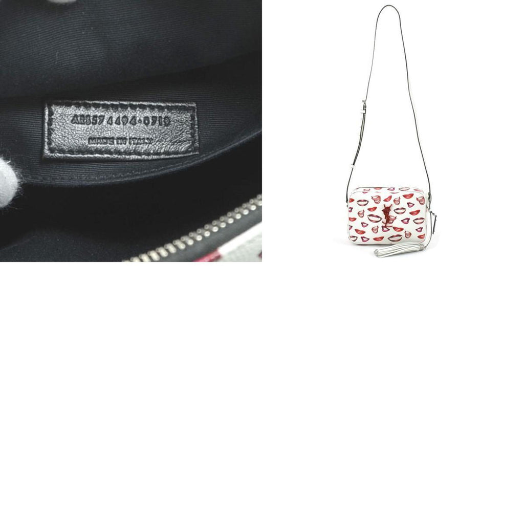 SAINT LAURENT Crossbody Shoulder Bag Leather White/Red/Pink Women's