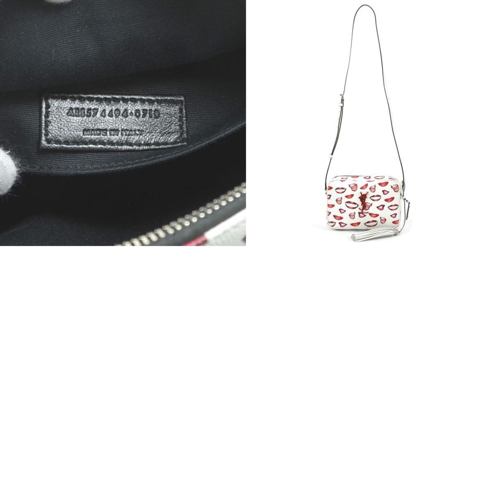 SAINT LAURENT Crossbody Shoulder Bag Leather White/Red/Pink Women's