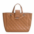 CHANEL Caviar Skin Matelasse Coco Mark Handbag Brown Women's