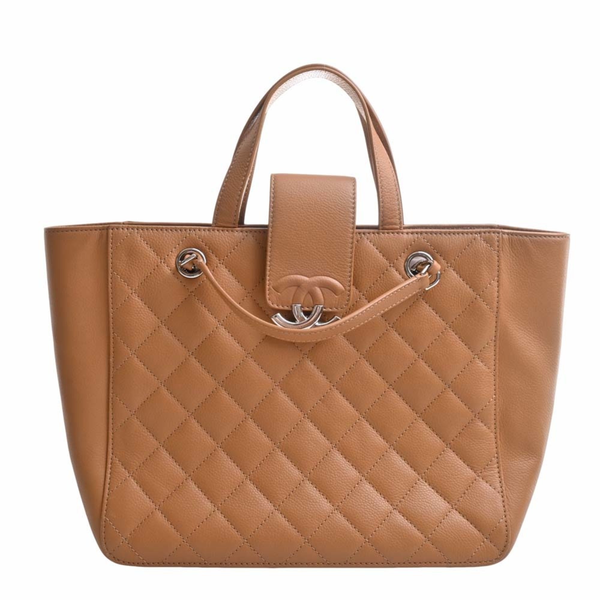CHANEL Caviar Skin Matelasse Coco Mark Handbag Brown Women's