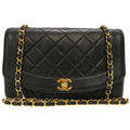 CHANEL Diana Matelasse 25 Lambskin Black Gold Chain Shoulder Bag Coco Mark
