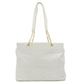 CHANEL Caviar Skin Coco Mark Chain Tote Bag Shoulder Leather White