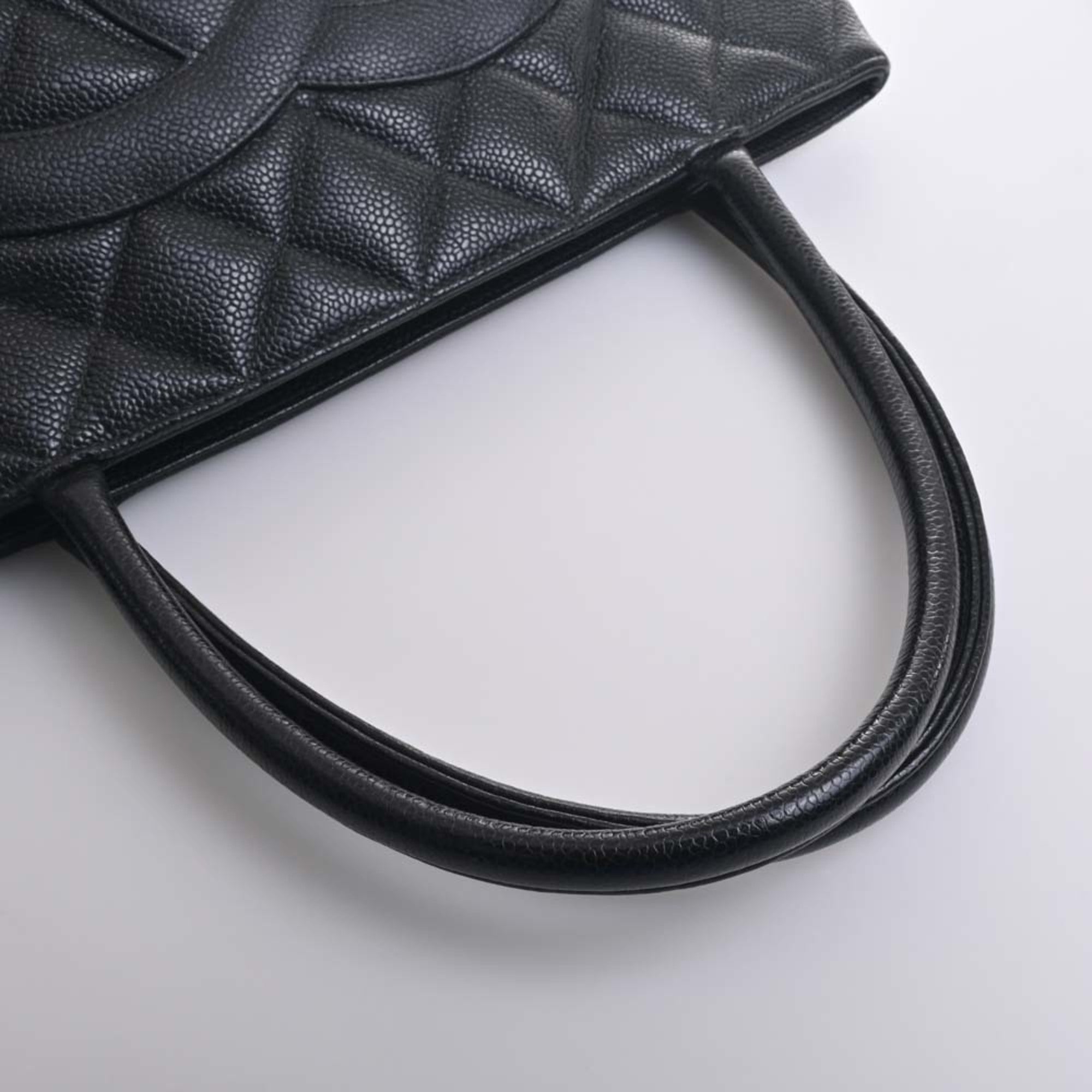 CHANEL Caviar Skin Coco Mark Reprint Tote Bag Black Ladies