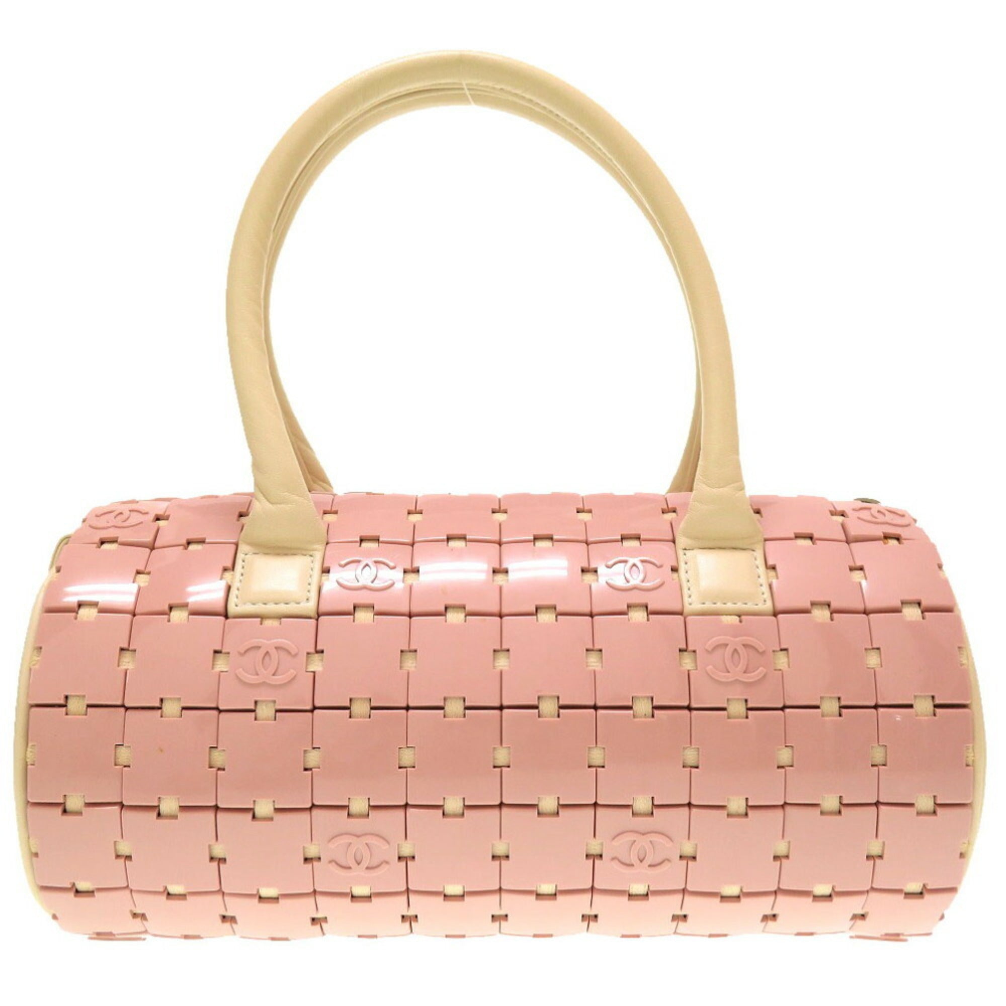 CHANEL Duffle Bag Plastic Leather Pink White 6th Series Handbag