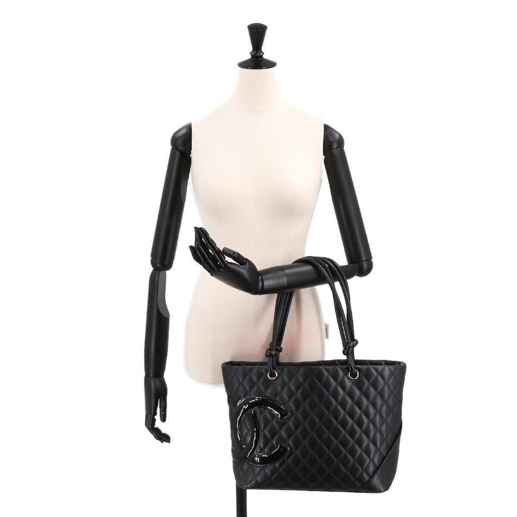 CHANEL Cambon Line Large Tote Bag Leather Enamel Black A25169