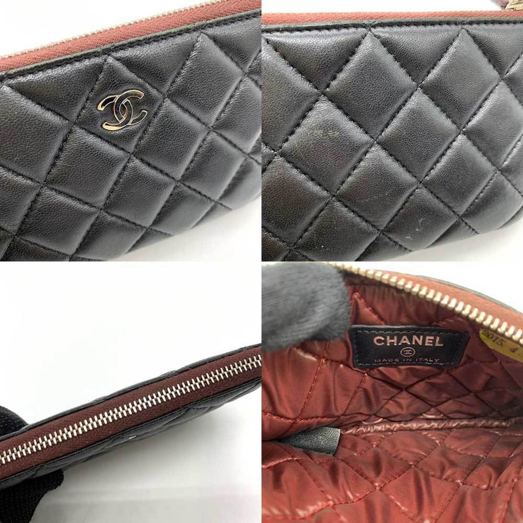 CHANEL Accessories Matelasse Classic Pouch Black Coco Mark Flat Ladies Lambskin Leather A69523