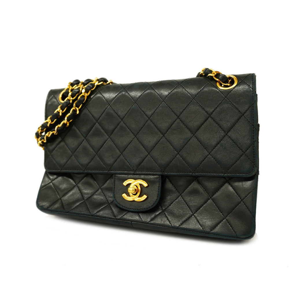 CHANELAuth  Matelasse W Flap W Chain Women's Leather Shoulder Bag Black