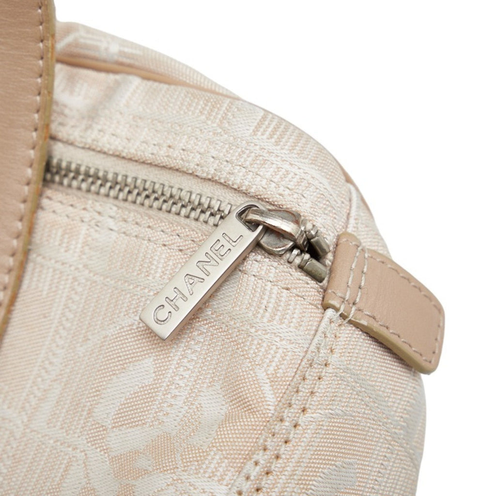 CHANEL New Line Handbag Vanity Bag Beige Canvas Leather Women's
