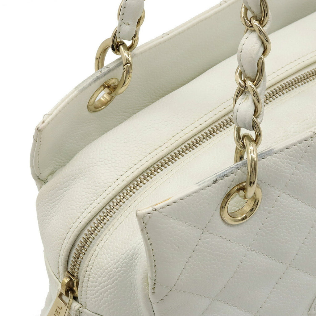 CHANEL matelasse chain tote bag shoulder caviar skin leather white