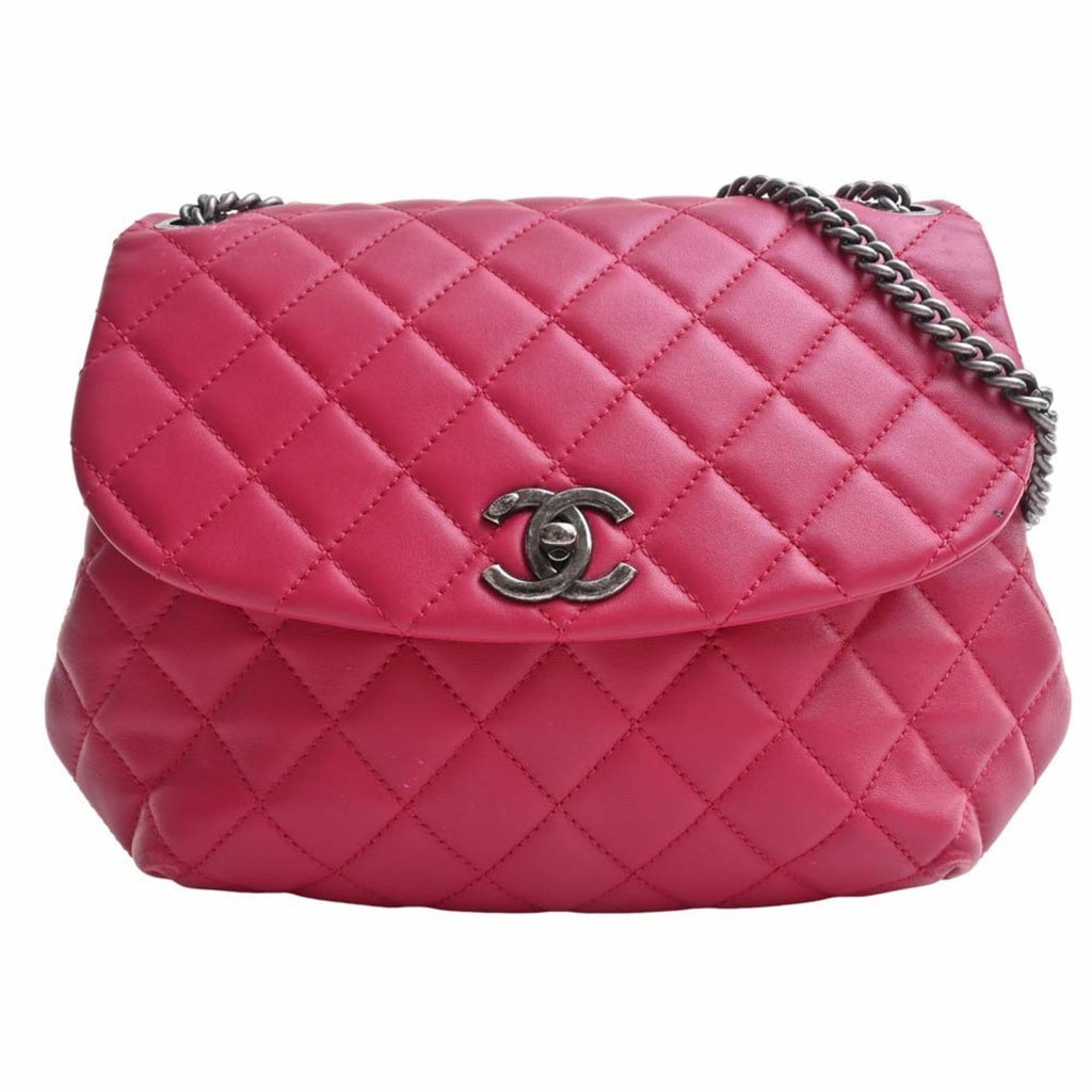 CHANEL Lambskin Matelasse Coco Mark Chain Shoulder Bag Red Ladies