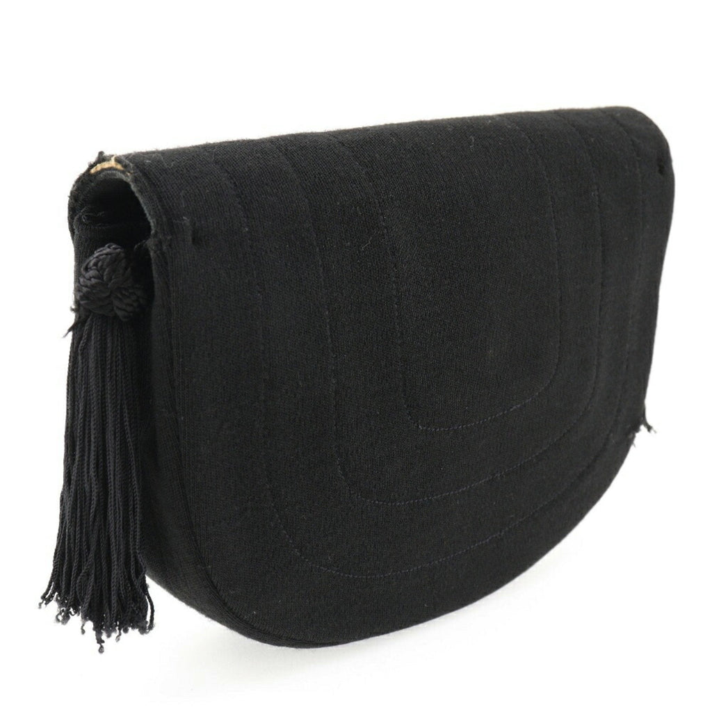 CHANEL Chain Shoulder Bag Coco Mark Tassel Vintage Cotton France Black/Gold Hardware Crossbody Turn Lock ChainShoulder Women's