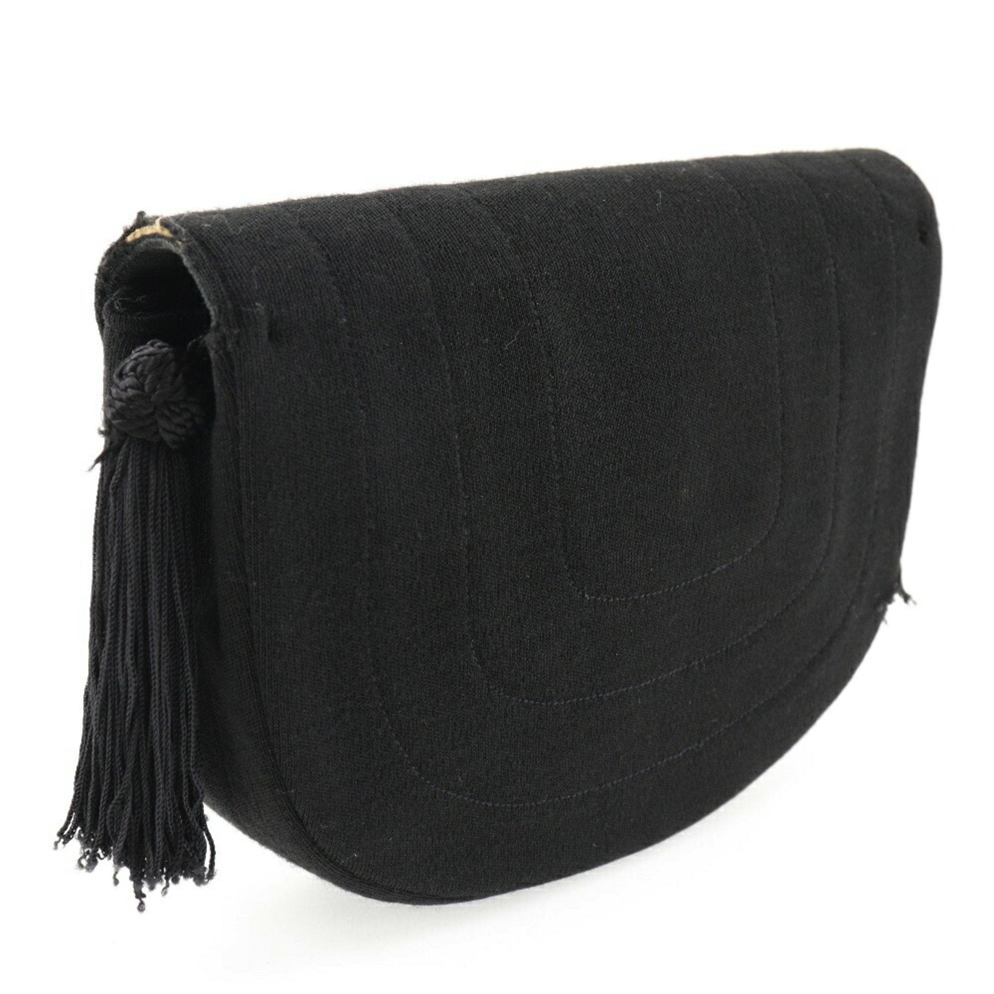 CHANEL Chain Shoulder Bag Coco Mark Tassel Vintage Cotton France Black/Gold Hardware Crossbody Turn Lock ChainShoulder Women's