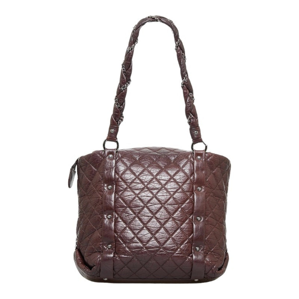 CHANEL Cocomark Luxury Line Chain Shoulder Bag Tote Brown Silver Leather Ladies