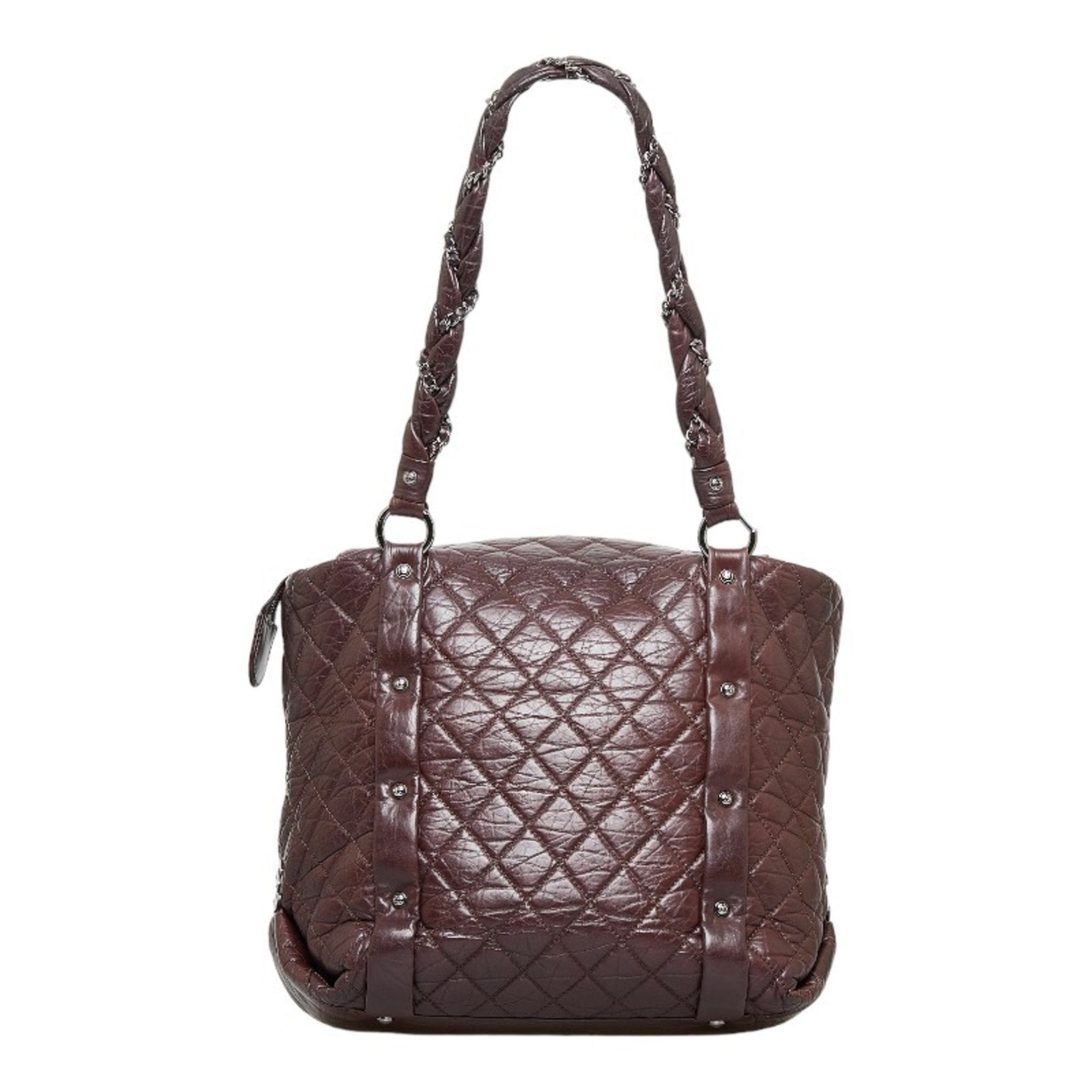 CHANEL Cocomark Luxury Line Chain Shoulder Bag Tote Brown Silver Leather Ladies