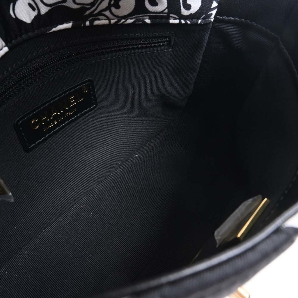 CHANEL Canvas Coco Mark Chain Handbag Black White Ladies