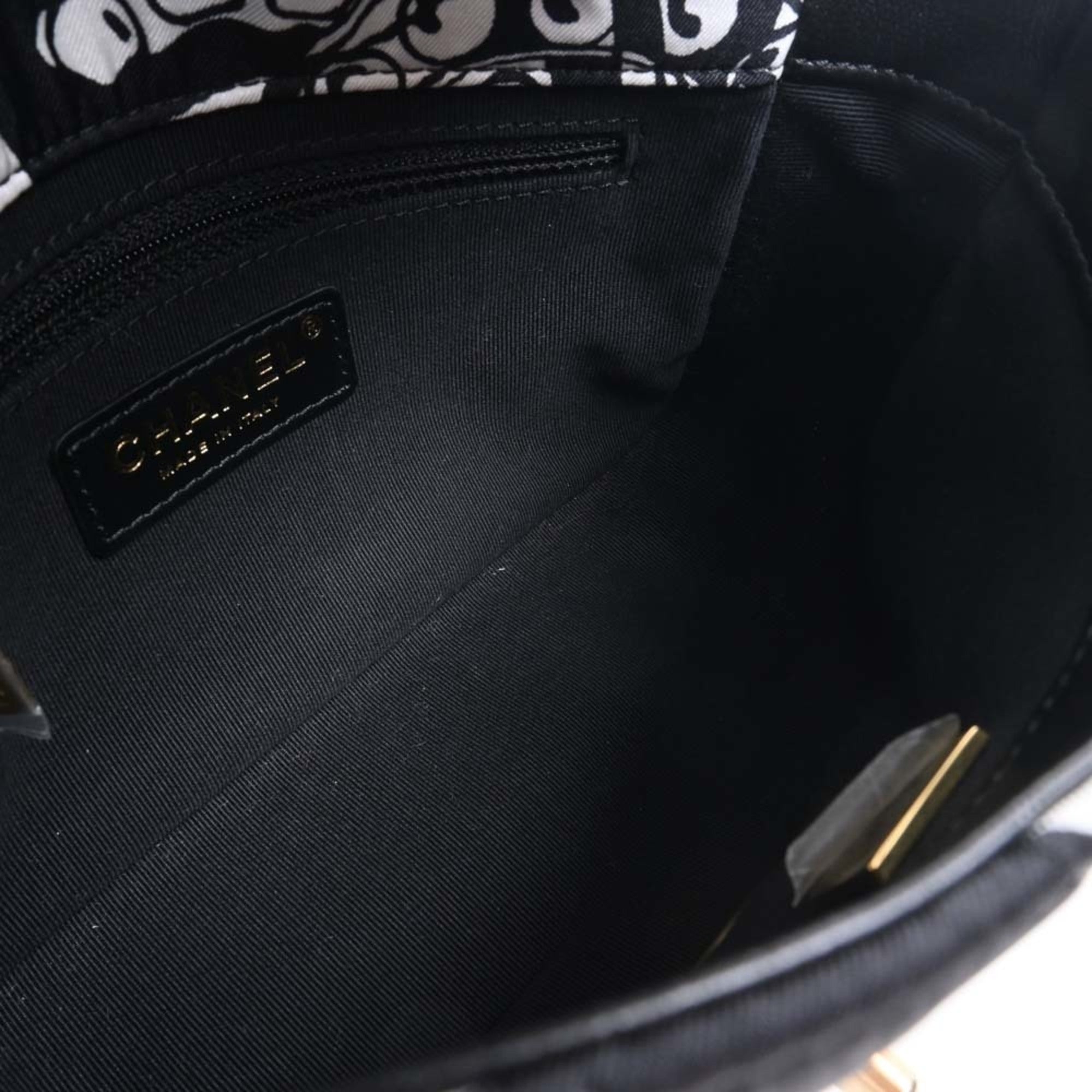 CHANEL Canvas Coco Mark Chain Handbag Black White Ladies