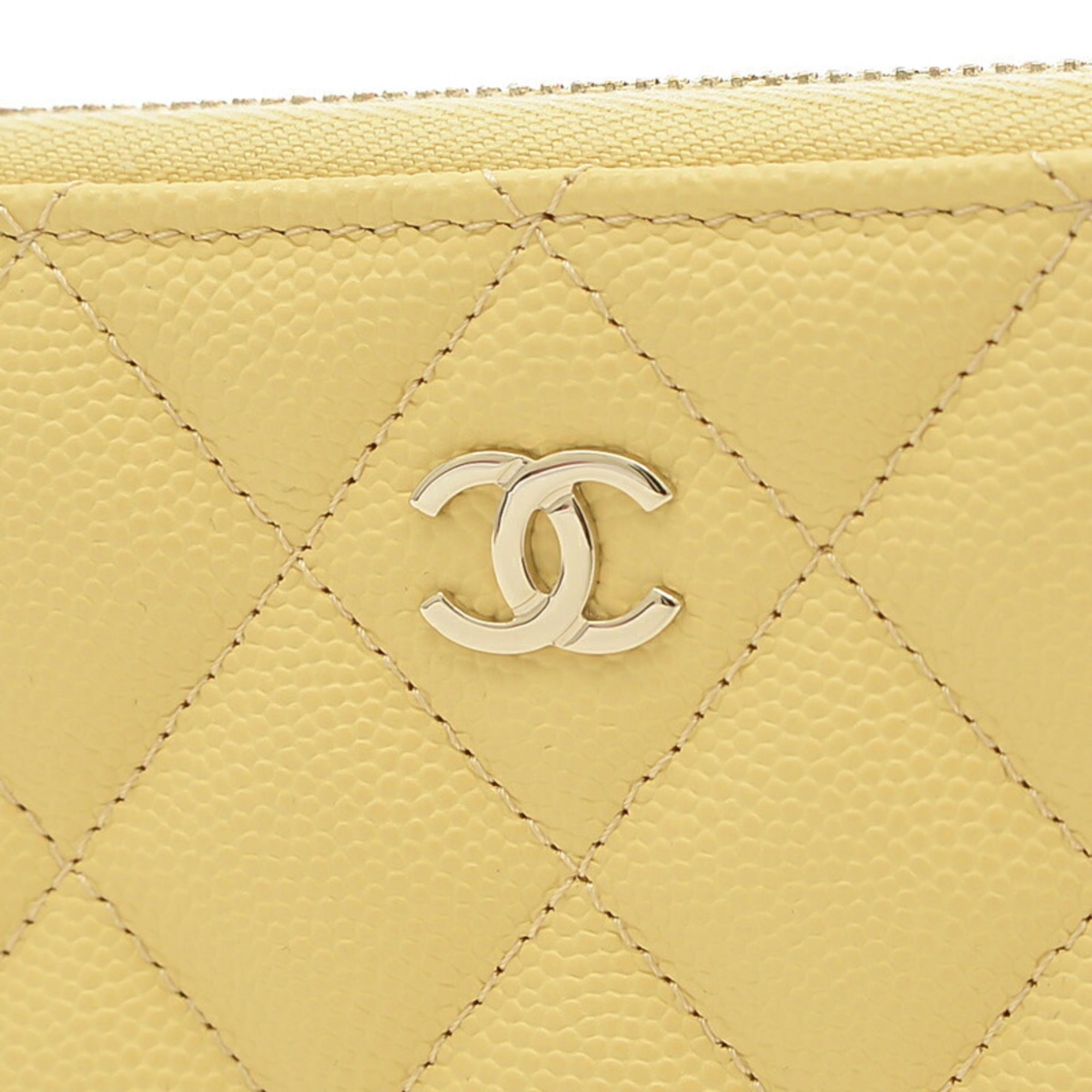CHANEL Matelasse Round Zipper Long Wallet Caviar Skin Yellow AP0242