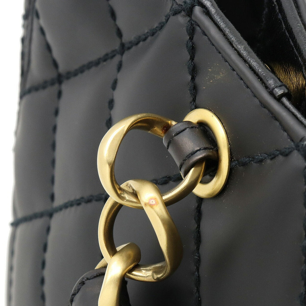 CHANEL Matelasse Wild Stitch Tote Bag Chain Shoulder Matte Leather Black