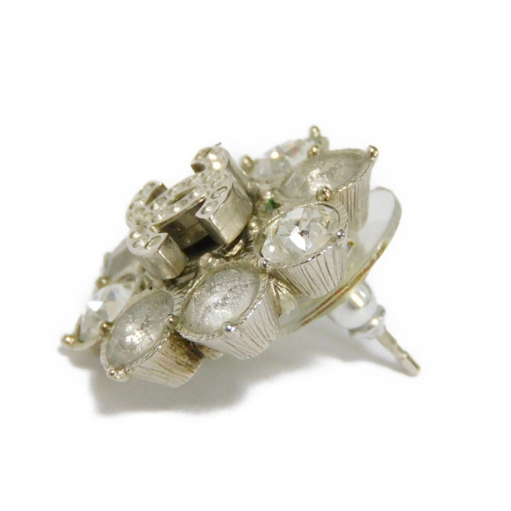 CHANEL Earrings Flower Crystal Coco Mark Strass Rhinestone CC Clear Ladies Accessories Jewelry