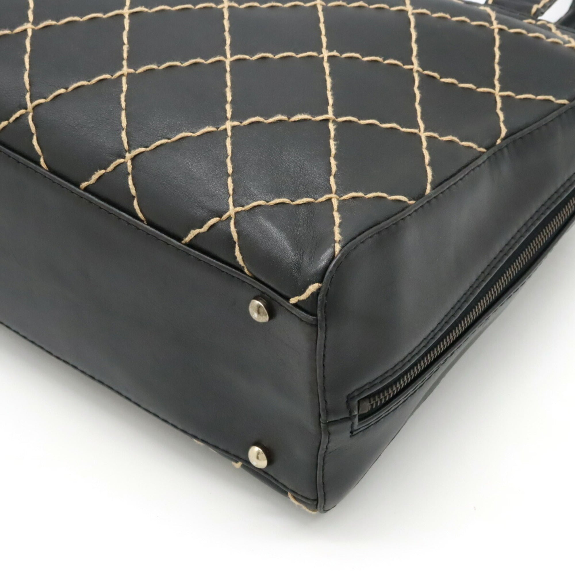 CHANEL Wild Stitch Coco Mark Tote Bag Handbag Leather Black A14693