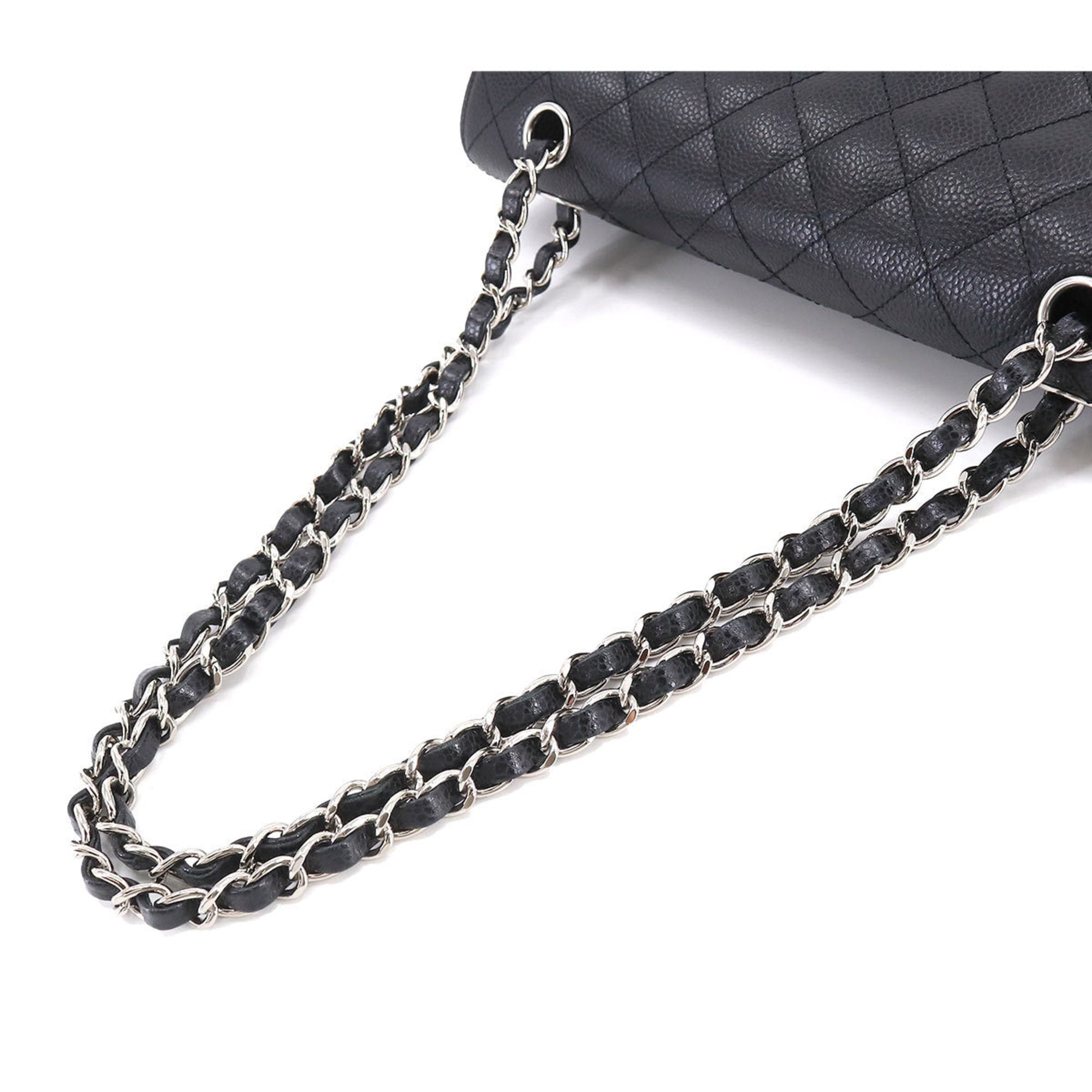 CHANEL Matelasse 25 Chain Shoulder Bag Caviar Skin Black A01112 Silver Hardware Coco Mark