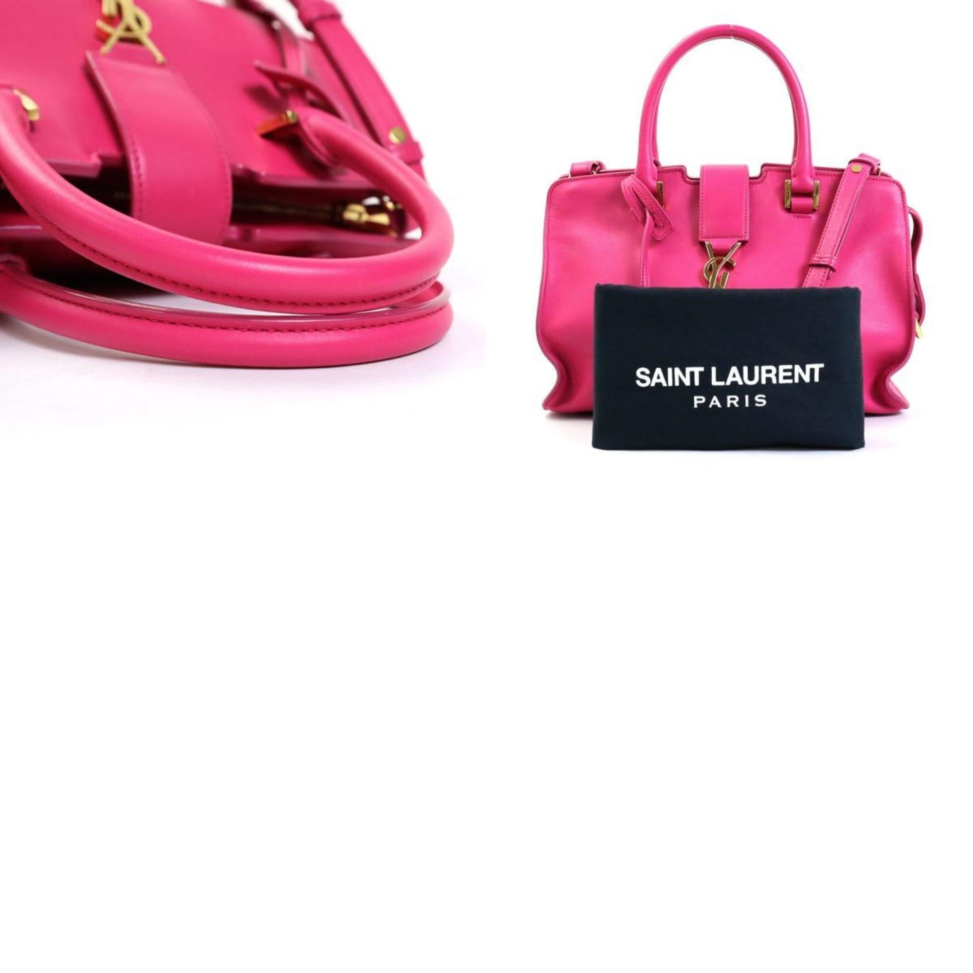 SAINT LAURENT Handbag Crossbody Shoulder Bag Baby Kabas Leather Pink Gold Women's