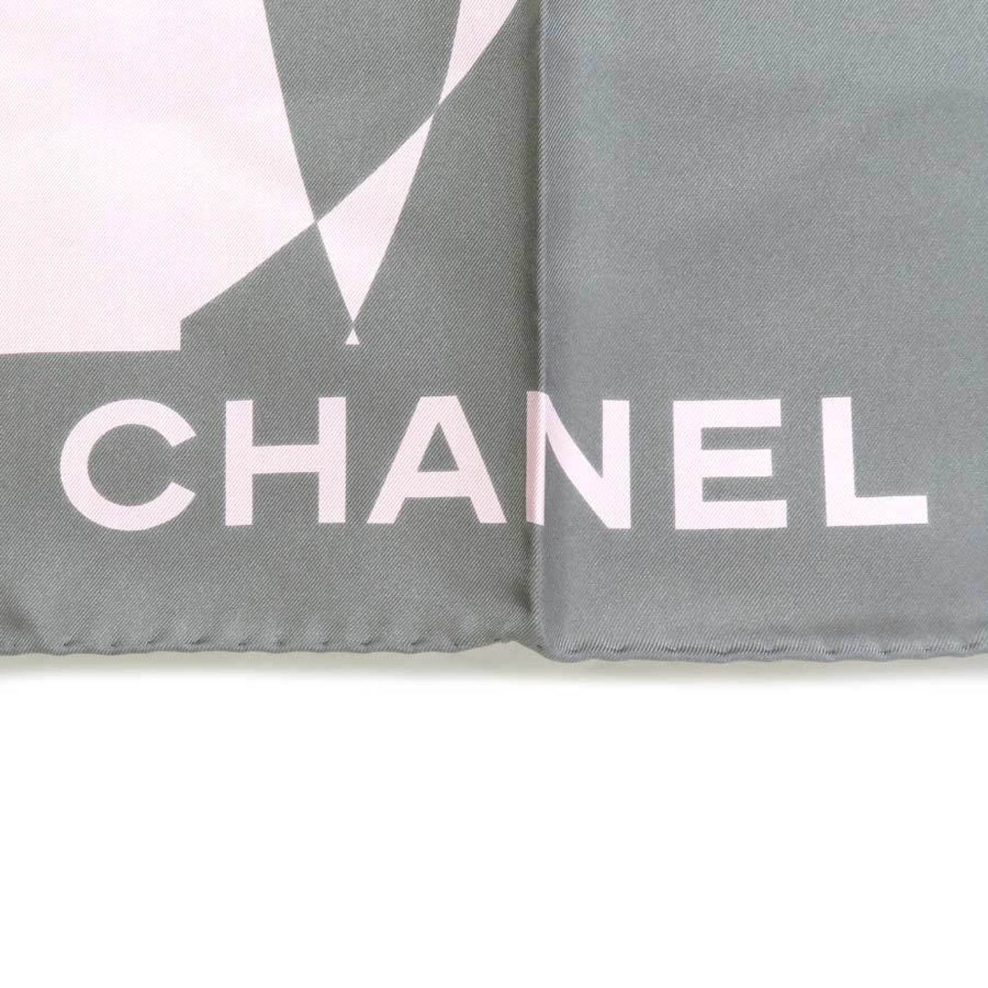 CHANEL Scarf Coco Mark Silk Gray x Pink Ladies