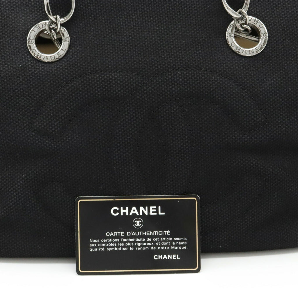 CHANEL Chocolate Bar Coco Mark Chain Shoulder Bag Tote Quilted Net Canvas Leather Black
