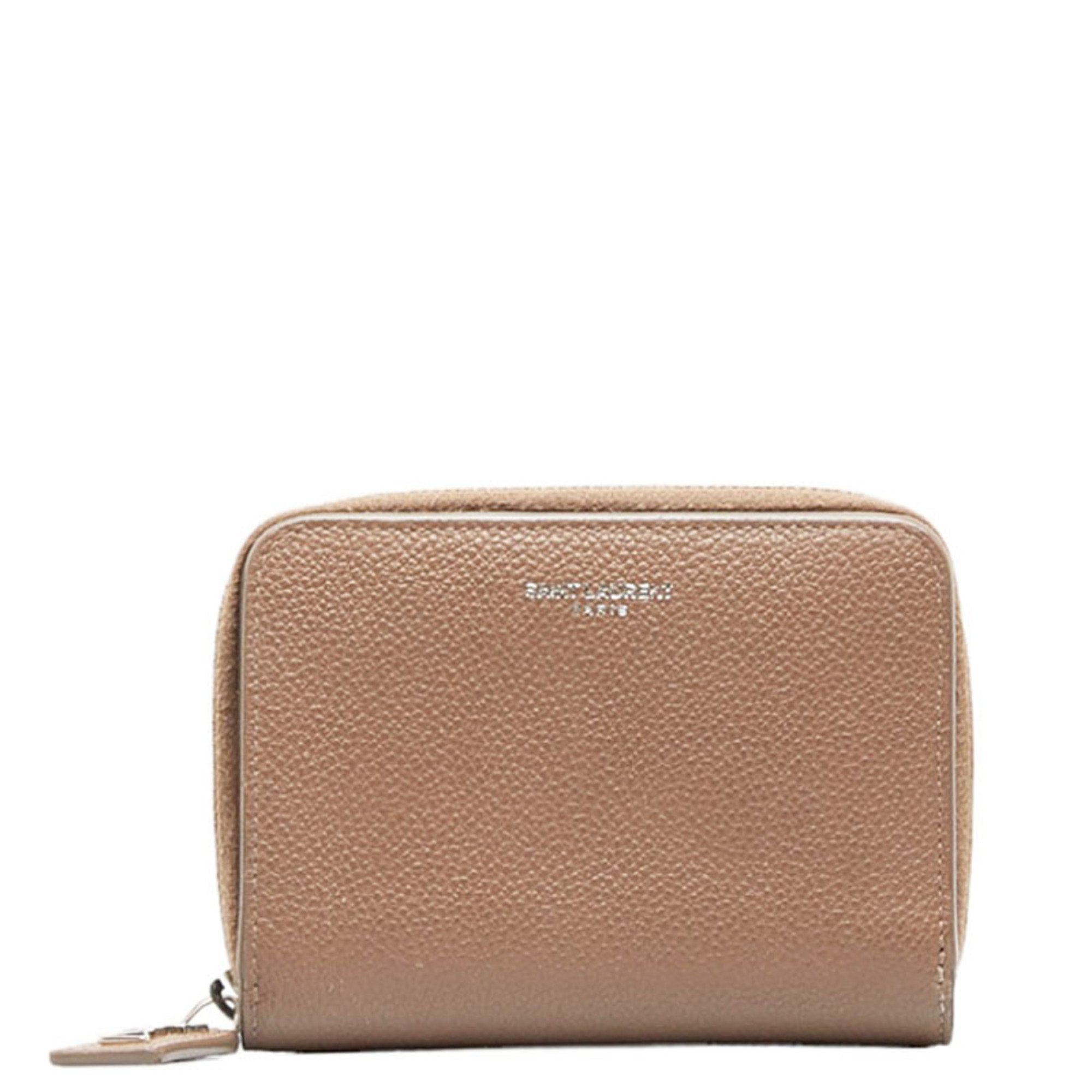 SAINT LAURENT Rive Gauche Bifold Wallet 414661 Greige Brown Leather Ladies
