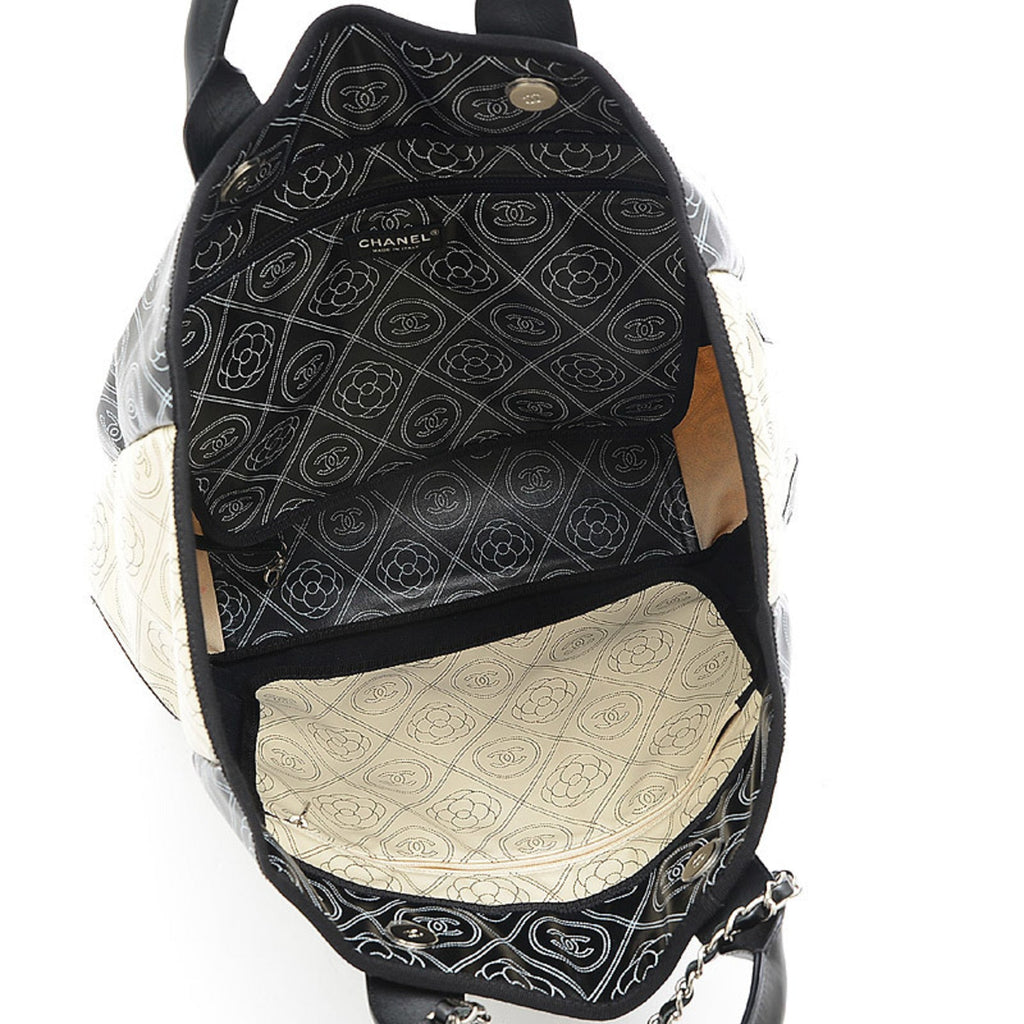 CHANEL Camellia Large Tote Bag Coated Canvas Black/White A57161