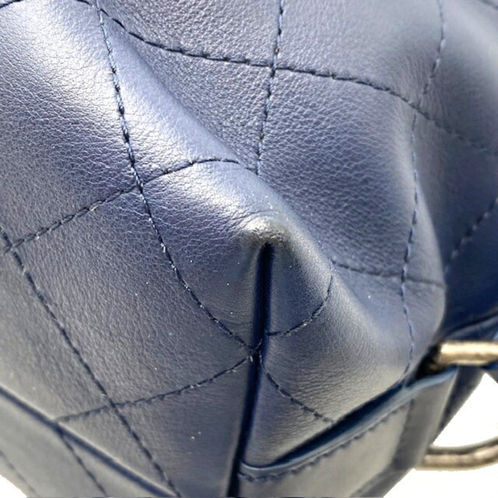 CHANEL Chain Shoulder Bag Leather Navy Pouch