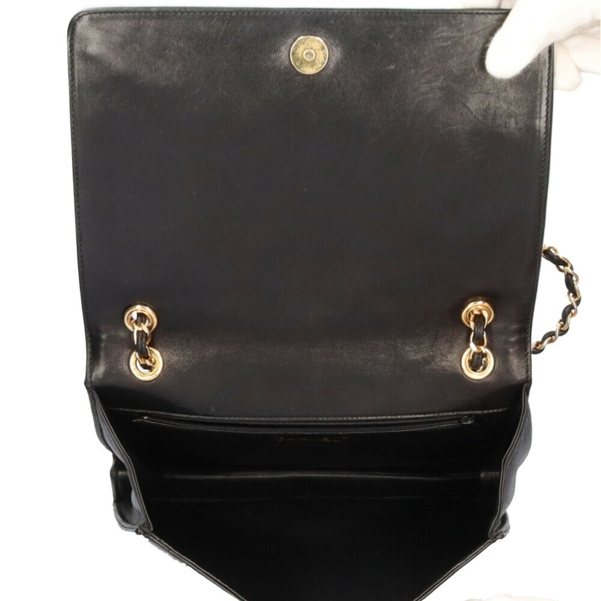 CHANEL chain matelasse shoulder bag lambskin black ladies